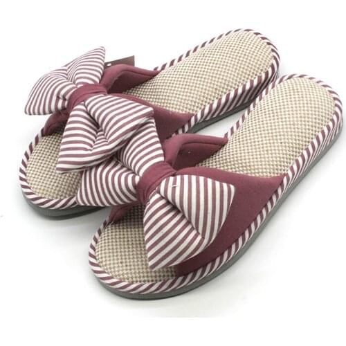 Dropshipping Candy Color Warm Home Slippers Women Bedroom Winter Slippers Cartoon Bowtie Indoor Slippers Cotton Floor Home Flax