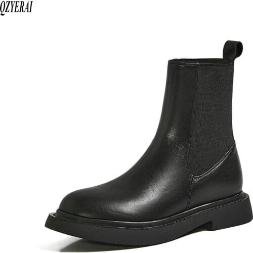 QZYERAI 2020 New style Genuine leather Womens boots European style fashion cowhide Female boots Autumn and winter shoes