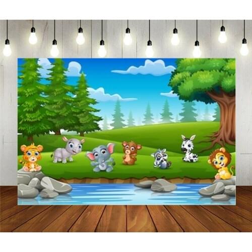 Photo Studio Props Photography Backdrop Little Animals Are Enjoying Nature By The River Vinyl Background Kids Birthday Party Dec