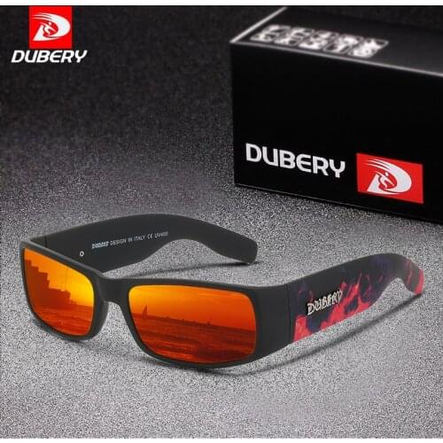 DUBERY Rectangular Vintage Sunglasses Men Outdoor Polarized Thickness Lens Driving Sun Glasses Design Red&Green Mirror Shades