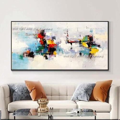 Modern Abstract Oil Painting on Canvas Posters Handmade Wall Art Painting Blue Large Size Art Picture for Living Room Home Decor