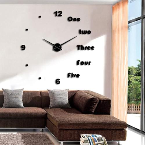 Modern Wall Art Decor DIY Large Wall Clock English Letters Simple DIY Giant Frameless 3D Mirror Large Number Wall Clocks
