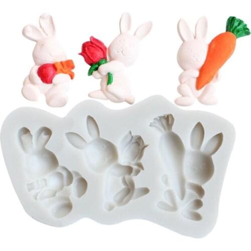 Three rabbit models silicone Mold DIY Chocolate Cake Chocolate Fondant Epoxy Mold Cake Tool Baking