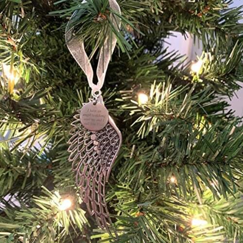 Angel Ornament with family letter design metal Angel Wing Charm with Interchangeable Ribbons for home decoration pendant