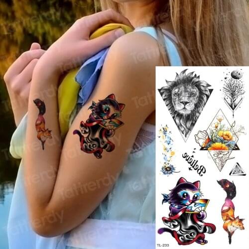 Temporary tattoo children stickers women tattoo cat fox lion head animal tattoos fake long lasting tattoo removable waterproof