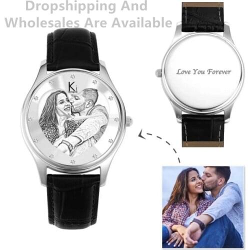 Womens Engraved Photo Watch 40mm Brown Leather Strap- Sketch,Personalized Photo Watch,Custom Photo Wallet,Womens Wallet