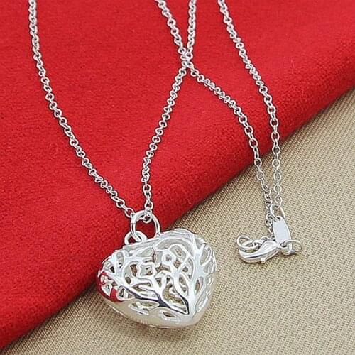 Wholesale 925 Silver Necklace Fashion Simple Hollow Heart Pendant Necklaces For Women Birthday Gift