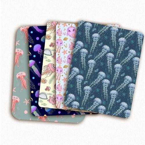 Polyester Cotton Fabric Sewing Fabrics Cartoon Jellyfish Printed Cloth Sheet Clothes Making DIY Masks Supplies 45*145 cm 1pc