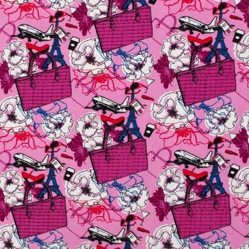 1 yard Cotton Woven Cartoon Fabric, Flower,bag,tower,airplane (width=140cm)