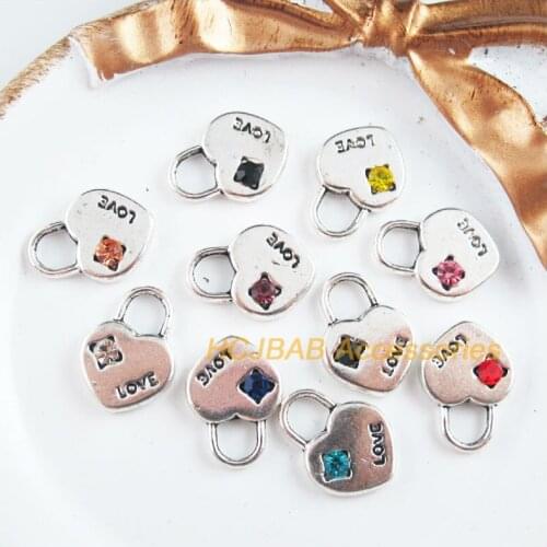 10 New Heart Charms Tibetan Silver Tone Retro Mixed Crystal Pendants 12.5x17mm