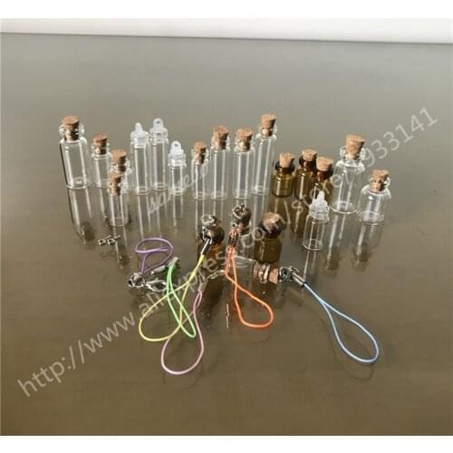 1000 x Wishing bottles, clear glass bottles, cork bottles, sealed plastic lids, small necklaces, mini pendants, DIY gift bottles