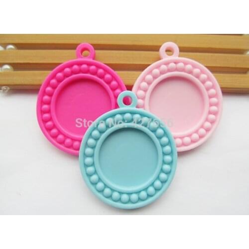 30pcs Pink/Hot Pink/Light Blue Flatback Resin Round Charm Finding,Beads Border Base Setting Tray Bezel, for 25mm Cabochon/Cameo