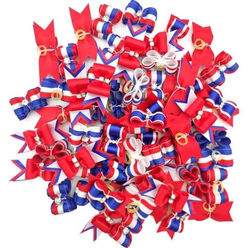 50 Pcs Puppy Dog Hair Bows Accessories 4th Of July USA independence Day Dog Hair Bows Rubber Bands Dog Grooming Pet Supplies