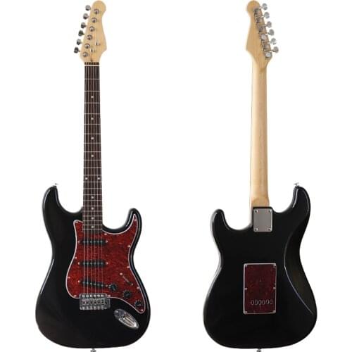 6 String ST Electric Guitar Full Basswood Body Black High Gloss Finish 39 Inch Electric Guitar with Red Protection Board