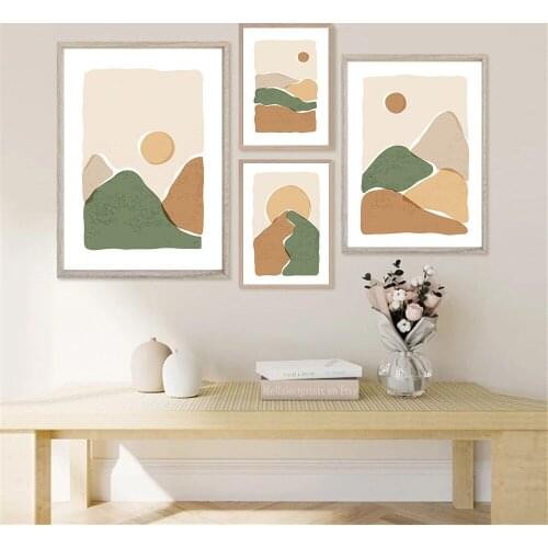 Abstract Mountain Landscape Poster Vintage Minimalist Sun Canvas Painting Boho Wall Art Print Pictures Living Room Home Decor
