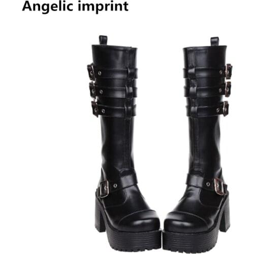 Angelic imprint mori girl Women motorcycle punk boots lady high heels lolita shoes woman princess dress party pumps 8cm 35-40 39