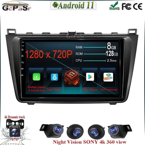1280*720 IPS screen For Mazda 6 2 GH 2007 - 2012 Car Radio Multimedia Video Player Navigation GPS Android 11 auto DSP