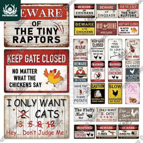 Putuo Decor Funny Bird of Prey Warning Vintage Chicken Guinea Pig Metal Tin Signs for Courtyard Garden Farmhouse Home Decoration