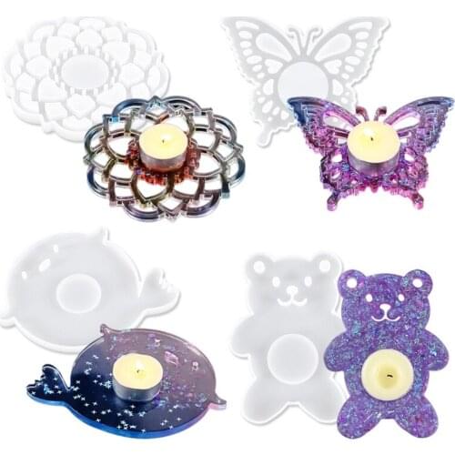 DIY Crystal Butterfly/Little Bear Tray Mold Lotus-shaped Epoxy Resin Mold Suitable for Home Decoration Table Wine Tray