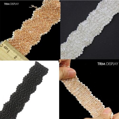 Elastic Stretch Beaded Braided Black Lace Ribbon Tape Trim Applique Venise Sewing Supplies 2yd/T1383