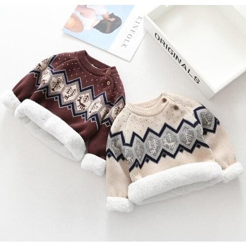 F Winter Baby Plus Velvet Sweaters Boys Clothes Toddler Warm Sweater Coats 0-6 Years Children Thicken Wool Tops