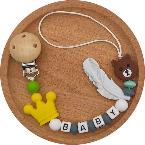 Personalized Name Pacifier Chains Handmade Silicone Beads Baby Teether Holder Bear Teething Chain Newborn Pacifier Clips Holder