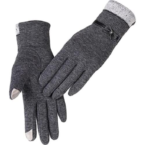 Korean Women Plush Bow Double Layer Thicken Touch Screen Driving Gloves Winter Cashmere Ski Cycling Windproof Warm Mittens D41