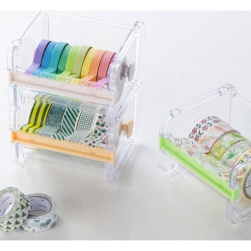 Creative Tape Cutter Mini Tape Machine Tape Cutter Tape Student Stationery Transparent Office Box Dispenser Storage Holder P1S6