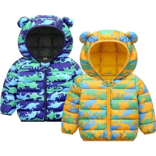 Dinosaur Winter Boys Jacket Keep Warm Fashion Christmas Girls Outerwear Autumn Zipper Hooded Casual Baby Coat Children Clothing