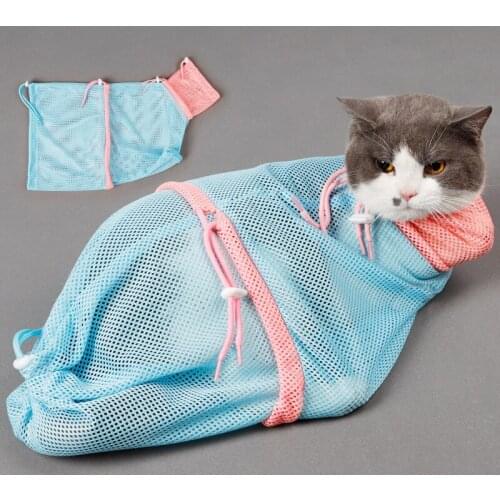 Mesh Cat Bathing Bag Cats Grooming Washing Bags Cat Bath Clean Bag No Scratching Bite Restraint Cat Supplies Nail Cutting D5094