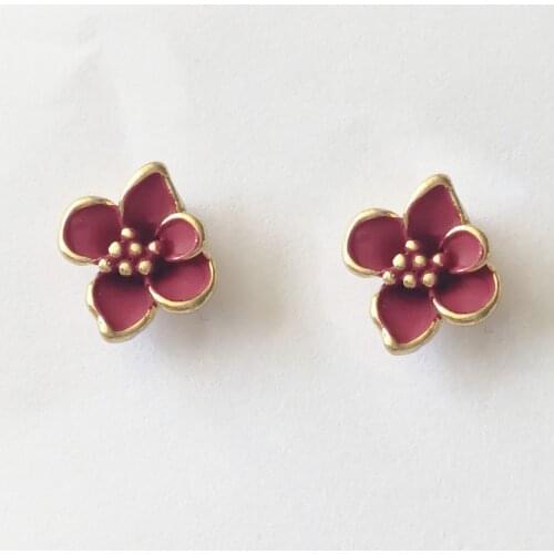 Fashion korean four clover leaf stud earring elegant charm small enamel lily flower stud earrings for women girls