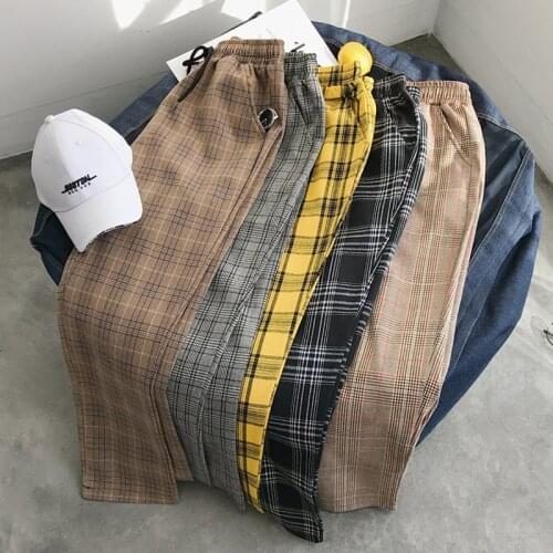 Youth Streetwear Black Plaid Pants Men Joggers Mens Straight Harem Pants Men Korean Hip Hop Trousers Plus Size jogging pants