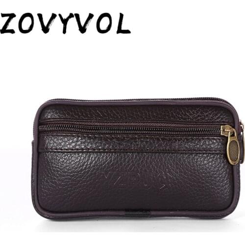 ZOVYVOL waist bag vintage cow leather men phone small porta tarjetas heuptas heren solid zipper Wear belt pocket Creative gift