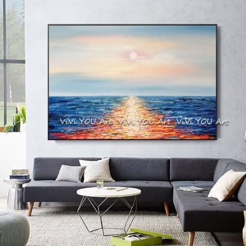 Hand-painted oil painting sea level sunrise painting Nordic art for living room home decoration wall painting landscape picture