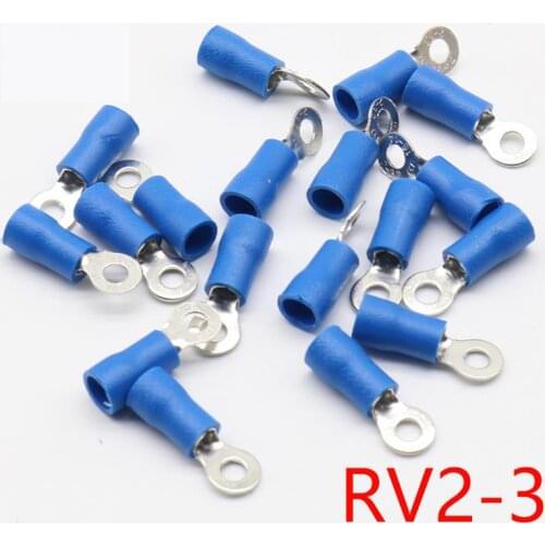 RV2-3 Blue 22-16 AWG 1.5-2.5mm2 Insulated Ring Terminal Connector Cable Connecto Wire Connector 100PCS/Pack RV2.5-3 RV