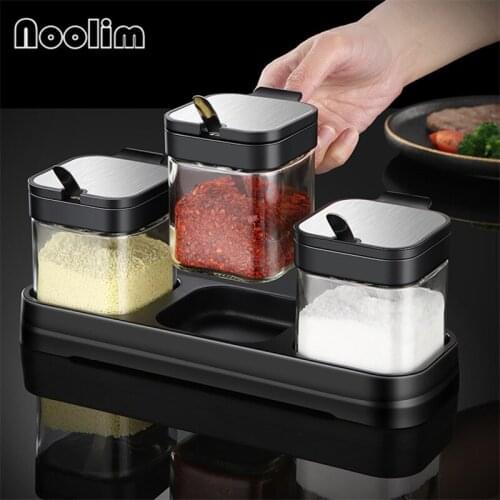 Heat Resistant Glass Seasoning Boxes Spice Jar Set Sealed Condiment Storage Bottle Salt and Pepper Shakers Kitchen Cooking Tools