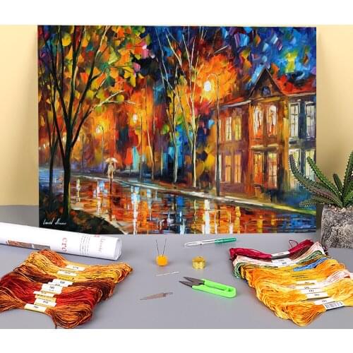 When The City Sleeps Printed 11CT Cross-Stitch Embroidery Kit DMC Threads Handmade Hobby Painting Handiwork Mulina Gift