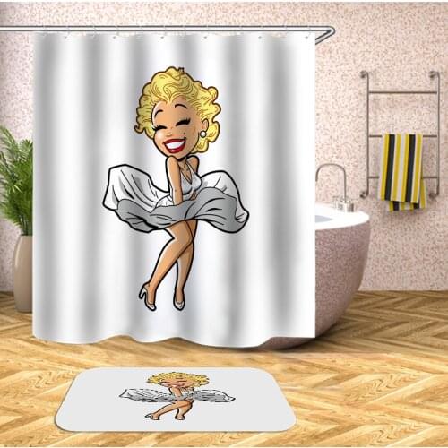 OLOEY Cartoon Plant Flower Shower Curtains Fabric Polyester Fabric Bathroom Curtain Set with Mat & Hooks Customized Print