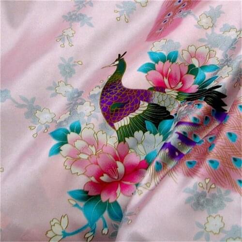 CF550 Pink Peacock Brocade Jacquard Fabric Traditional Chinese Wedding Cheongsam Qipao Fabric Mulberry Silk DIY Material