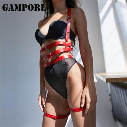 GAMPORL Leather Harness Women Sexy Lingerie Chest Harness Bdsm Body Bondage Garter Belts Sexy Stockings Harness Sets Suspenders