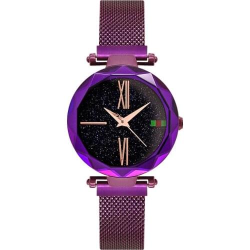 Women Mesh Magnet Buckle Starry Sky Watch Luxury Fashion Ladies Geometric Surface Quartz Watch