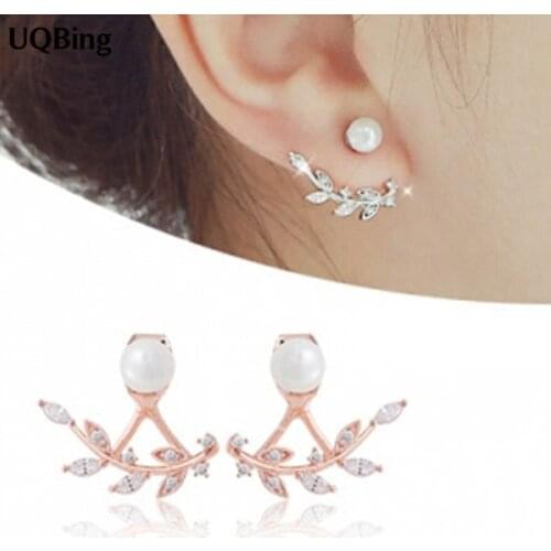 New Arrivals Pearl Stud Earrings 925 Sterling Silver Crystal Leaf Stud Earrings For Women Jewelry Free Shipping Brincos