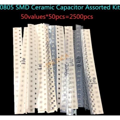 0805 SMD Ceramic Capacitor Assorted Kit 1pF~10uF 50values*50pcs=2500pcs Chip Ceramic Capacitor Samples kit
