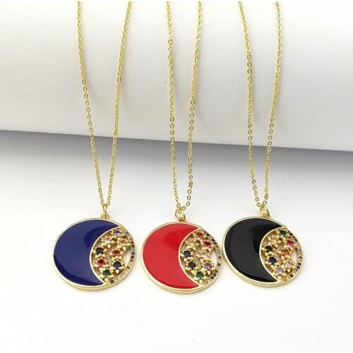 1Pcs New Design Filled Enamel CZ Micro Pave Jewelry Women Fashion Girls Round shape Pendant Necklaces NK467