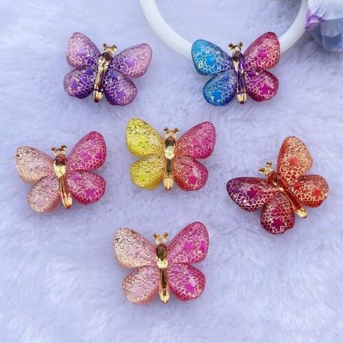 10Pcs Acrylic Lovely Mixed Butterfly with a hole Flatback Cabochon Scrapbook Kawaii DIY Embellishments Accessories C76