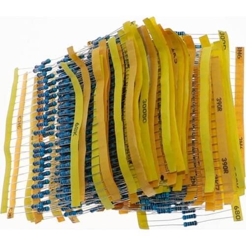 1000pcs, 50 specifications, 20 pcs each 0.5W (0.1ohm-3.6M) 1/2w 1% metal film resistor package