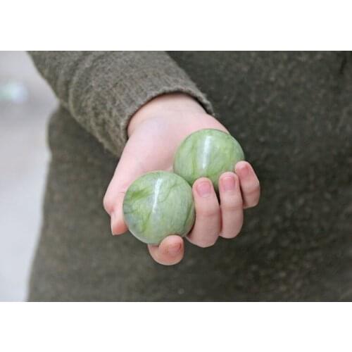 2Pcs Natural Dongling Green Jade White / Yellow Crystal Ball / Black Bian stone Wood Meditation Reiki Healing Fitness Handball