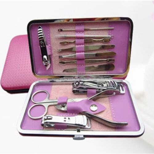 50sets/lot Fashion 12pcs/set Professional Stainless Steel Nail Clipper Scissors Manicure Set With Pink Package box