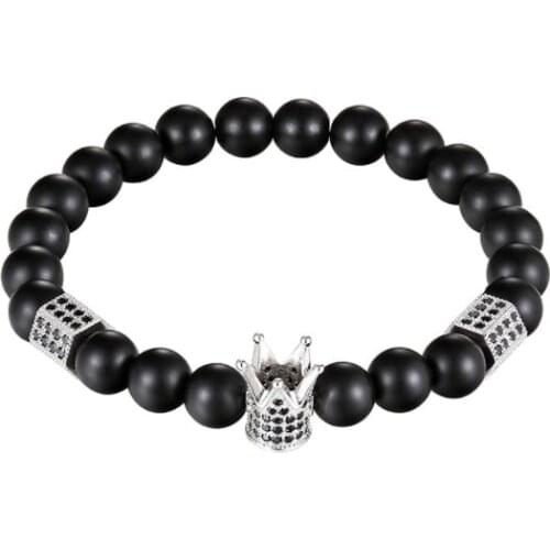 8mm crown elastic gold silver copper cz zircon cubic zirconia beads bohemian Yoga Bracelet agate Onyx Stone Bangles rfvd3