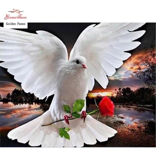 Diamond Painting Full Square 5D Diy Daimond Embroidery Diamant Mosaic Sale Displasy Broderie Diamant White Pigeon and Rose 02